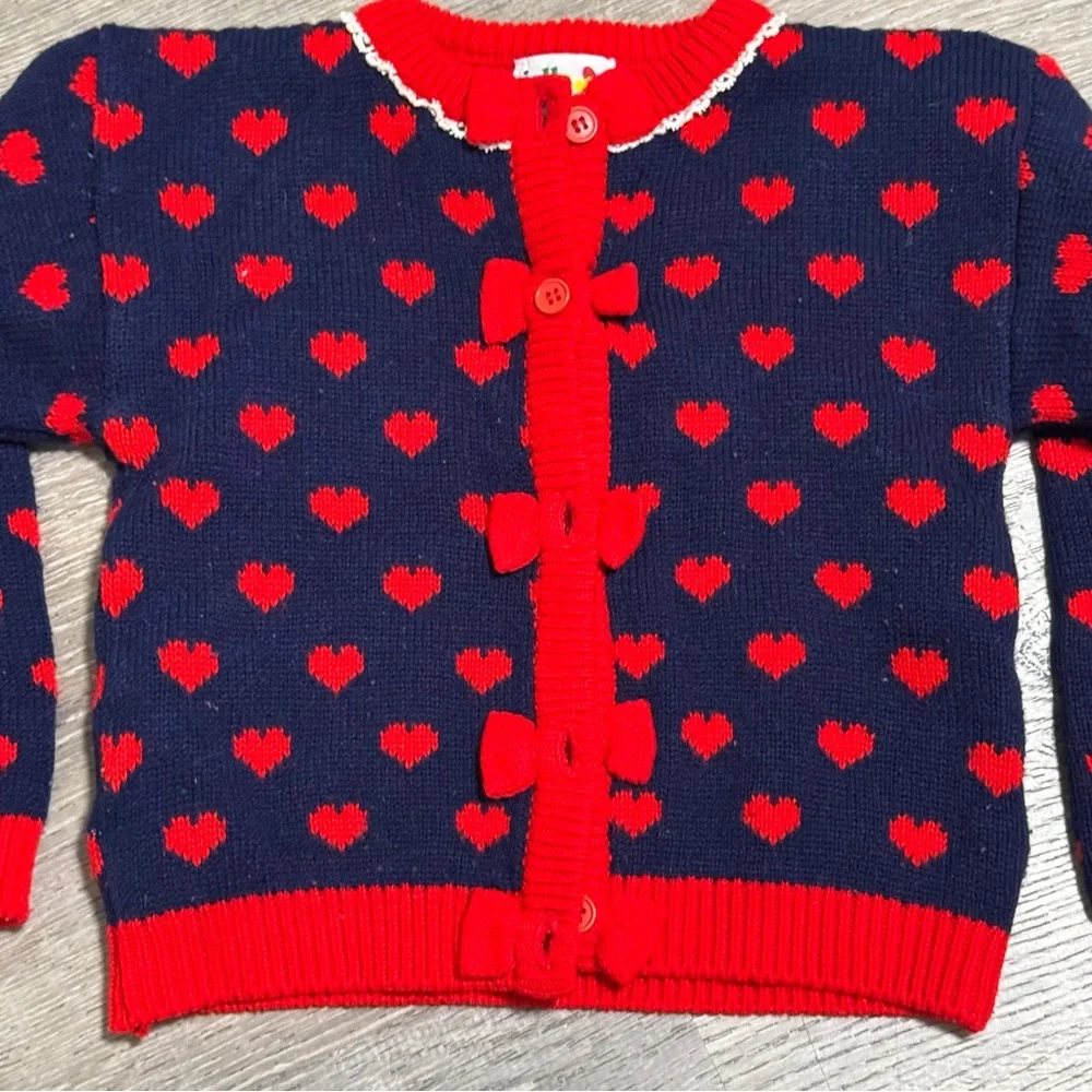 Vintage Girls Jelly Beans Hearts Bows Button Cardigan sweater 80s - Picture 2 of 6